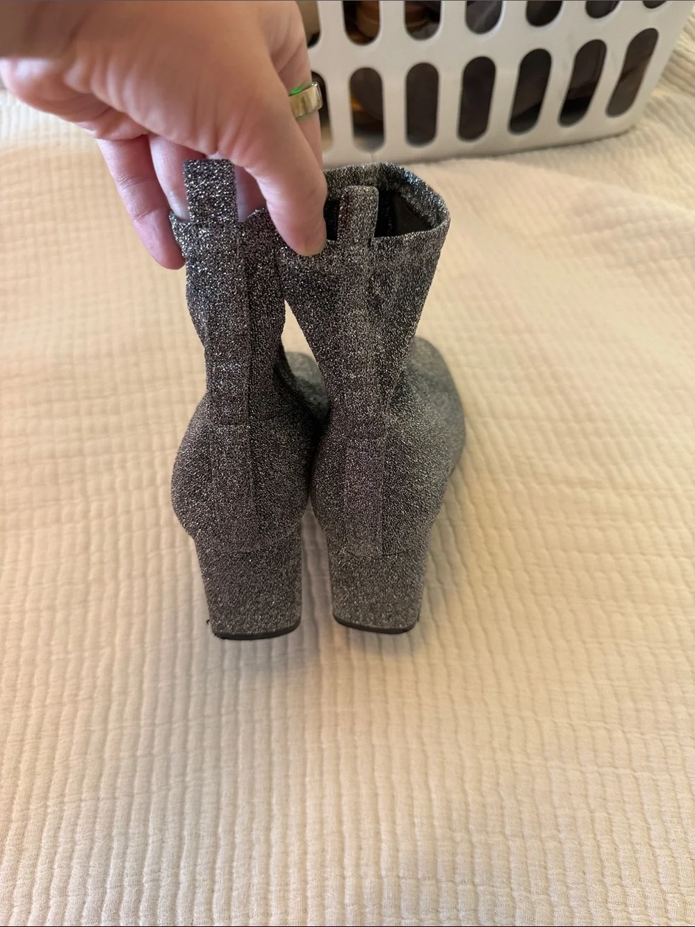 Glitter Sock Ankle Booties in Silver
